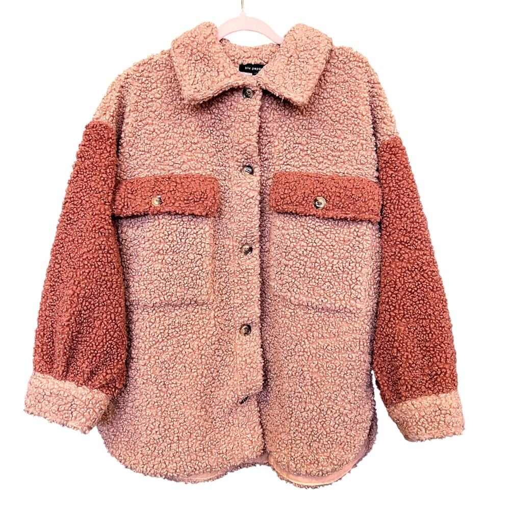 Blu Pepper Mauve Color Block Sherpa Button Front … - image 1